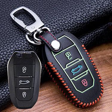 Imagem de CSHU Porta-chaves do carro Capa Porta-chaves Porta-chaves com anel, adequado para Peugeot 107 206 207 208 306 307 301 308S 407 2008 3008 4008 5008 RCZ Citroen C2 C3 C4 C5, E, vermelho