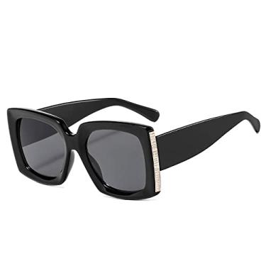 Imagem de Óculos de sol grandes retrô quadrados femininos designer legal sexy vintage preto grandes óculos de sol masculinos na moda grandes tons pretos, preto C1 preto, tamanho único