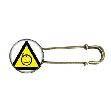 Imagem de Símbolo de aviso amarelo preto crianças triângulo protegido retrô broche de metal clipe jóias