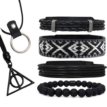 Imagem de Pulseiras Masculinas Kit C/04 INDÍGENA TRIBAL + 2 Colares Círculo de Fogo Top de Linha (19cm)