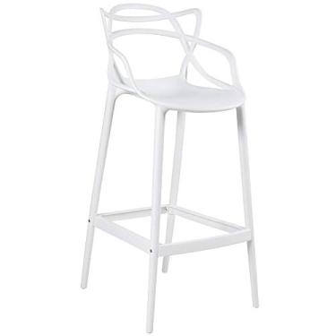 Imagem de Loft7, Banqueta Alta Allegra Design 76 cm Polipropileno Injetado Alta Densidade Sala De Jantar Cozinha Jantar Bar Restaurante Jardim Varanda Leve Moderna Proteção UV, Branco