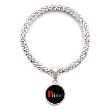 Imagem de DIYthinker Pride LGBT Bracelete de prata homo arco-íris com pingente de corrente ajustável