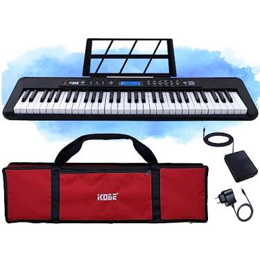 Imagem de Kit Teclado Musical Eletrônico Kobe KB-300 5/8 61 Teclas Sensíveis ao Toque com Pedal Sustain e Capa Vermelha
