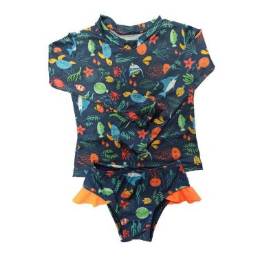 Imagem de Conjunto de praia menina proteção UV - blusinha e calcinha com babadinho