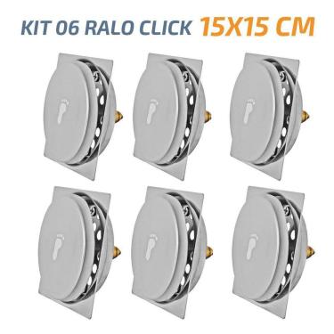 Imagem de Kit 06 Ralo Click Quadrado 15X15 Inox Veda Cheiro E Insetos