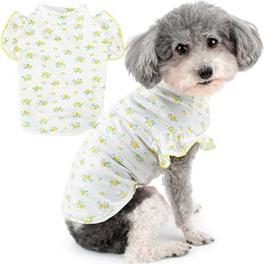 Imagem de Zunea Camisas florais para cães pequenos menina mangas de babados roupas de cachorro de verão macio respirável camiseta básica estilo doce colete de cachorro regata feminina vestuário para animais de