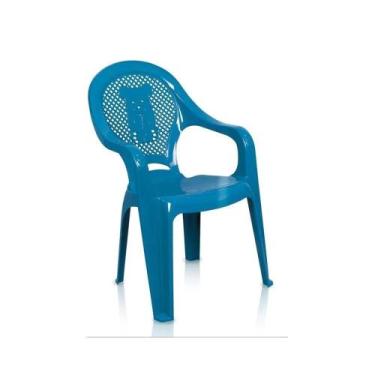 Imagem de Cadeira De Plastico Infantil Poltrona Antares Azul Kit 08