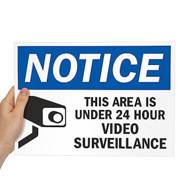 Imagem de SmartSign "Notice Area Is Under 24 Hour Video Surveillance" Rip-Out Sign Book com 20 folhas | Plástico de 25,4 cm x 35,5 cm, placas de rasgar com símbolo, azul/preto em branco