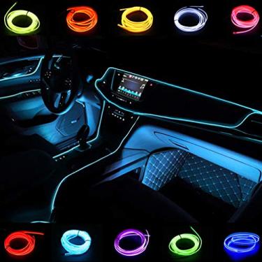 Imagem de Decorações de carro El Wire 3 m/9ft Led Flexível Tubo Macio Fio Luzes Neon Brilhante Corda de carro Fita de Luz de Natal Decoração DC 12V para carro Oferece 360 graus de iluminação (3 m, Azul gelo)