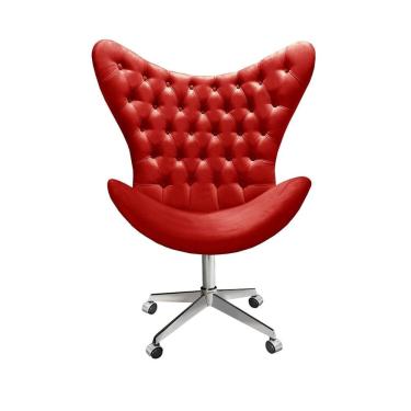 Imagem de Poltrona Alice Egg Capitonê Cadeira Botonê Giratória com Rodízios Recepção, Escritório Vermelho