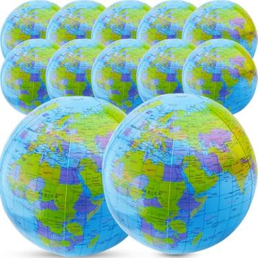 Imagem de Pacote com 12 globos infláveis de 40,6 cm globo mundial de PVC terra praia globo de bola para crianças bolsas de festa piscina jogo geografia sala de aula brincar ou ensinar decorações de