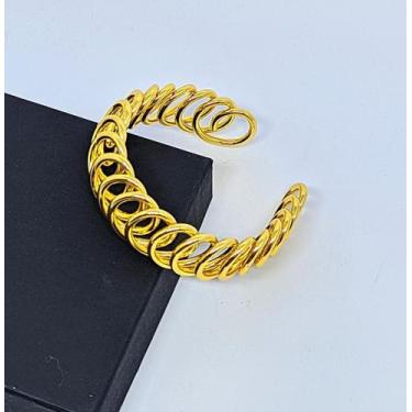 Imagem de Pulseira Bracelete Feminina elo Geométrica grossa vazado Folheado a Ou