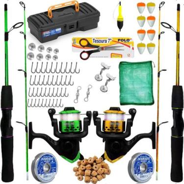Imagem de Kit Pescaria Completo 2 Varas 1,50m 6kg  Molinete Maleta e Acessorios 
