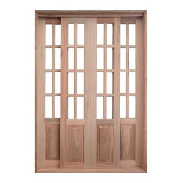 Imagem de Porta Balcão de Correr de Madeira Padrão Cedro Meia Almofada Reto Bate