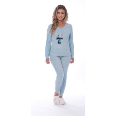 Imagem de Pijama De Inverno Feminino Plush Classic Adulto Frio - VICTORY, Azul, 