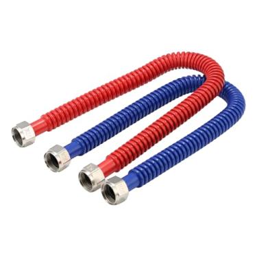 Imagem de Roastove Conector de aquecedor de água corrugado de aço inoxidável de 61 cm, FIP de 0,9 cm x FIP de 9,5 cm, codificado por cores quentes e frias, flexível para encaixe de tubos de água de ferro fêmea,
