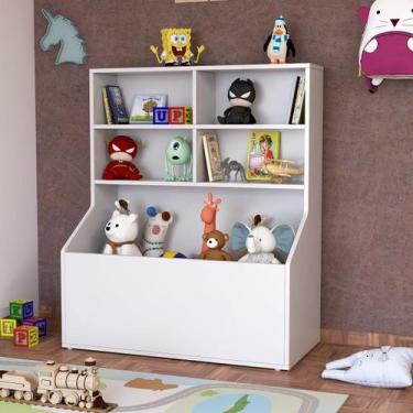 Imagem de Organizador De Brinquedos Branco Com Nichos Em MDF Para Quarto Infanti