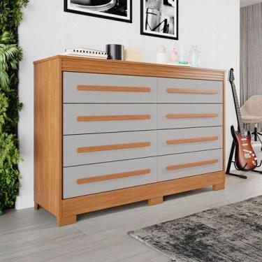 Imagem de Cômoda Porto 8 Gavetas Ripado Cinamomo/Off White - Pnr Móveis, Bege, M