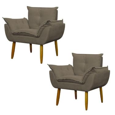 Imagem de Kit 2 Poltronas Decorativa Sala E Quarto Opala Suede Herrero Cor:marrom Escuro