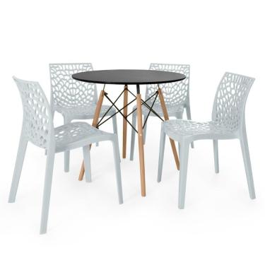 Imagem de Conjunto Mesa De Jantar Redonda Eiffel Preta 80cm Com 4 Cadeiras Gruvyer - Cinza