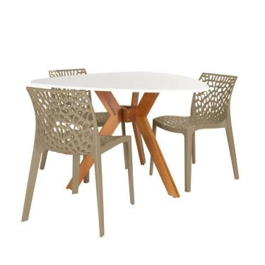 Imagem de Conjunto Mesa De Jantar Orgânica Nina 120cm Branca Com 3 Cadeiras Gruvyer - Nude