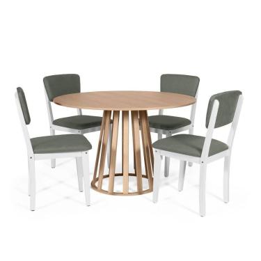 Imagem de Mesa De Jantar Redonda Gabi Jade Com 4 Cadeiras Estofadas Ella Branco/cinza