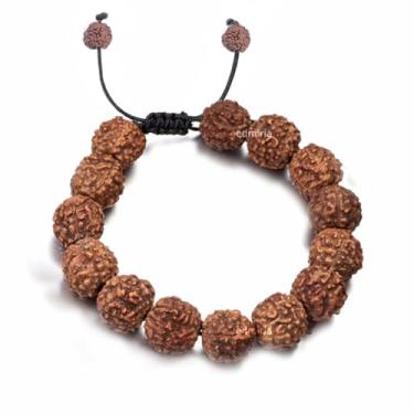 Imagem de EDMIRIA Pulseira Nepali 5 Mukhi Rudraksha Pulseira de Cinco Faces Adequada para Yoga, Meditação Natural Cura Ajustável Redonda Genuína Himalaia Nepali Rudraksha Pulseira com Contas, 16mm, Madeira, Sem