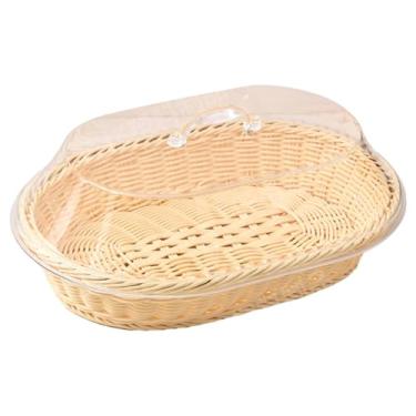 Imagem de Cestas de pão para servir, cesta de pão com tampa transparente 35 x 25 x 14 cm, cesta de tecido de plástico oval para fazenda, café, cozinha, frutas, servir comida, frutas com tampa