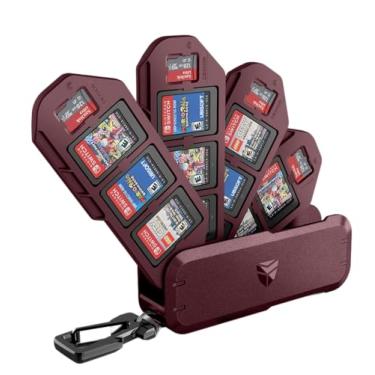 Imagem de Dexnor Capa Protetora Para Cartões De Jogo Nintendo Switch, Oled E Lite, Com Proteção Rígida Portátil À Prova Choque, 4 Camadas Dobráveis Mosquetão, 12 Compartimentos Micro Sd (Vermelha)