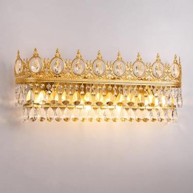 Imagem de TOCHIC Luminárias De Banheiro Sobre Espelho, 4 Luzes, Cristal Dourado, Parede Interna, Regulável, Arandelas Vintage Estilo Fazenda Para Armários, Lavabo, Quarto, 62 Cm (C)
