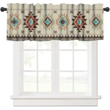 Imagem de Cortinas de saia indígenas astecas para cozinha, sanefas geométricas tribais do sudoeste para janela de cozinha, estampa étnica navajo americana para janelas pequenas, café, quarto, sala de estar, 137