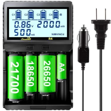 Imagem de Swanlake Carregador De Bateria 18650, 4 Compartimentos Carga Rápida Com Visor Lcd Para Baterias Recarregáveis Lítio Lifepo4 3,7 V 21700 10440 26650 14500 16340 18560 25500 Ni-Mh Ni-Cd Aa Aaa