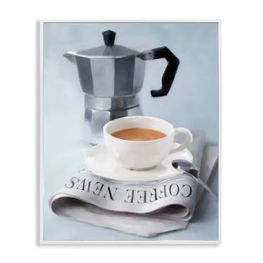 Imagem de Stupell Industries Café expresso e jornal branco emoldurado giclée arte design por Carol Robinson, 28 x 35