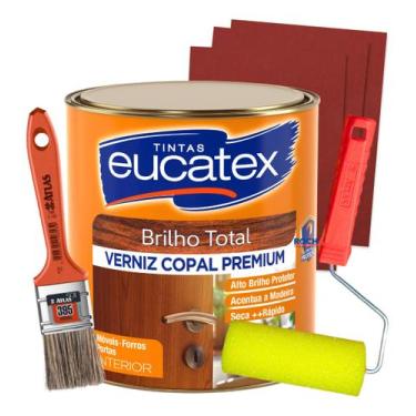 Imagem de Kit Verniz Incolor Brilhante Copal Madeira 3,6l +Pincel Rolo - Eucatex