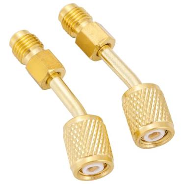 Imagem de Adaptadores anti-blowback, adaptador giratório SAE de 1/10.2 cm, adaptadores retos mini divididos 1/4 fêmea giratória x 1/4 macho para sistema de refrigeração R410A CFC HCFC HFC HVAC 2 peças (45 graus