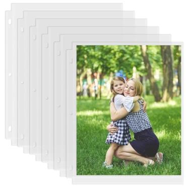 Imagem de Aegero Pacote com 50, 8 x 10 capas de fotos para fichário de 3 anéis (100 imagens), protetores de página de fotos de arquivo resistentes, páginas de recarga de álbum de imagens transparentes, sem