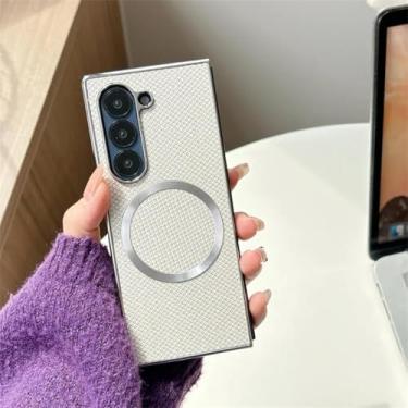 Imagem de Capa magnética para celular Samsung Fold6 Fold5 Fold4 Fold3 Capa rígida de couro e plástico (para Samsung Galaxy Z Fold6/Branco)