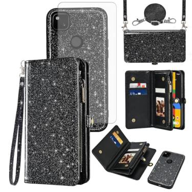 Imagem de Asuwish Capa de celular para Google Pixel 4a 4G carteira com zíper destacável com protetor de tela de vidro temperado cordão alça flip suporte para cartão de crédito Pixel4a Pixle a4 5.8 2020 feminino