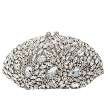 Imagem de Boutique De FGG Bolsas Festa Femininas Com Strass, Bolsa Clutch Formal Para Casamento, Baile, Cristal, Mini, Prata