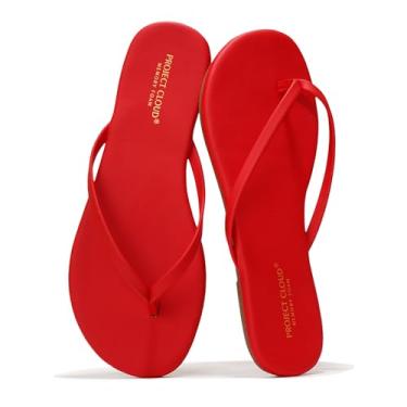 Imagem de Project Cloud Chinelo feminino – Sapatilhas de espuma viscoelástica de verão para mulheres 2025 – Sandálias femininas leves de couro vegano para verão e praia essenciais, Vermelho, 40