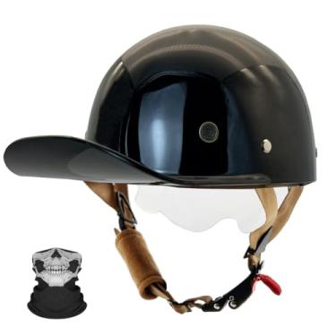 Imagem de Qudas Boné de beisebol meio capacete de motocicleta, vintage, adultos, homens e mulheres, capacetes abertos de motocicleta, para óculos Cruiser Street Scooter, boné de ciclomotor, aprovado pelo DOT
