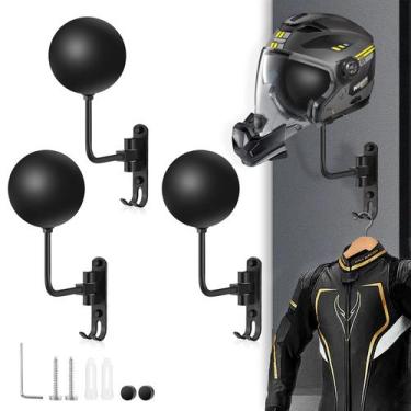 Imagem de Suporte para capacete, suporte de parede, rotação de 180, metal preto,