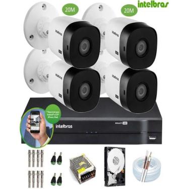Imagem de Kit CFTV 4 Câmeras Bullet 20m DVR 4 Canais H.265 MultiHD HD 500GB Cabo