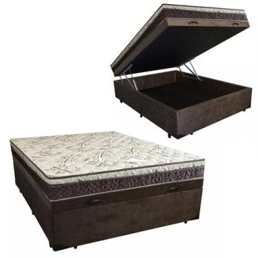 Imagem de Cama Box Baú Casal Blindado Suede + Colchão Casal Espuma Extra Firme D