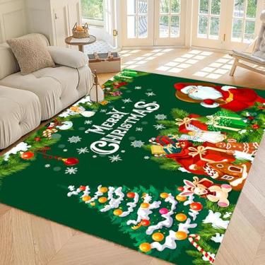 Imagem de EDGZKO Tapetes de Natal para sala de estar: 1,8 x 2,5 m, verde, Merry Christmas, tapete de pinheiro, lavável, grande, tapete de Natal para quarto, sala de aula, sala de jantar, escritório em casa