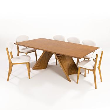 Imagem de Cadeira Estofada Trina Modelo Orgânico Madeira Maciça Cor Freijó Tecido Bouclê 125 Confortável E Resistente - Treo Made