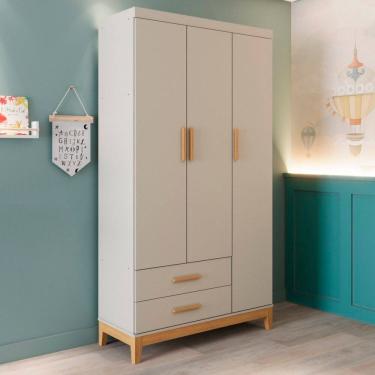 Imagem de Guarda-Roupa de Bebê 3 Portas Hellen Off White/Bétula