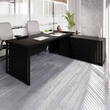 Imagem de Mesa de Escritório Diretor em L 2,00 com Caixa de Tomadas e Armário Lateral Corporate Preto