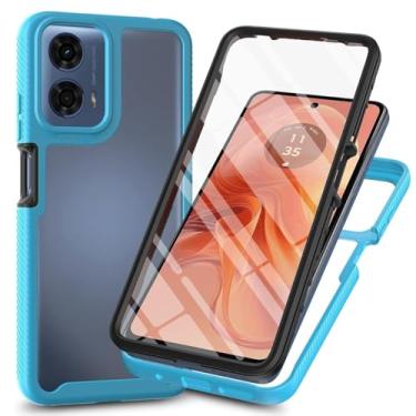 Imagem de Capa protetora de 360° para Motorola Moto G04/Moto G04s/Moto G24, capa à prova de poeira à prova de choque com protetor de tela temperado integrado, capa de telefone traseira fina e resistente (azul