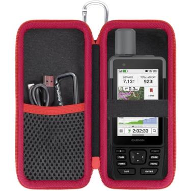Imagem de Flaxune Estojo rígido de transporte de viagem para navegador portátil Garmin GPSMAP H1 Premium GPSMAP, capa preta + zíper vermelho